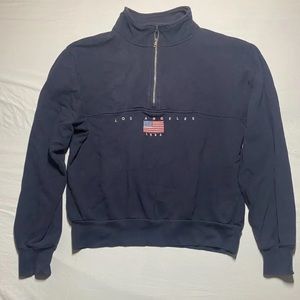 Brandy Melville 1/4 Zip Pull Over Sweatshirt Los Angeles 1984 Navy Size Large